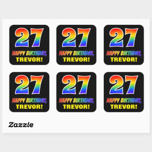 27e verjaardag: Vet, Vun, eenvoudig, regenboog 27 Vierkante Sticker