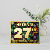 27e verjaardag: Vette, kleurrijke Fireworks-look Folie Uitnodiging Briefkaart (Staand Voorkant)