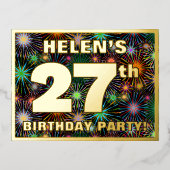 27e verjaardag: Vette, kleurrijke Fireworks-look Folie Uitnodiging Briefkaart (Voorkant)