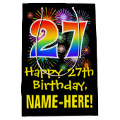 27e verjaardag: Vuurwerk Fun Pattern + Regenboog 2 Medium Cadeauzakje (Voorkant)