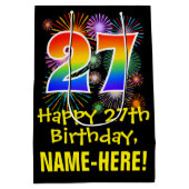 27e verjaardag: Vuurwerk Fun Pattern + Regenboog 2 Medium Cadeauzakje (Achterkant)