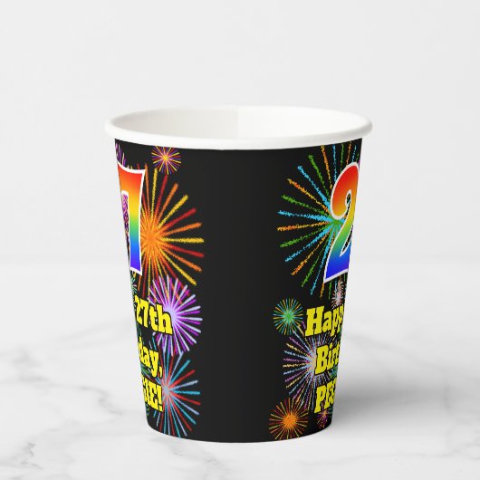 27e verjaardag: Vuurwerk Fun Pattern + Regenboog 2 Papieren Bekers (Links)
