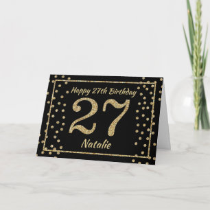 27e verjaardag Zwart en Goud Glitter Confetti Kaar Kaart