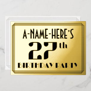 27e verjaardagsfeest: Art Deco-look “27” en naam Folie Uitnodiging