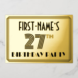 27e Verjaardagsfeest — Art Deco stijl “27” & naam Folie Uitnodiging