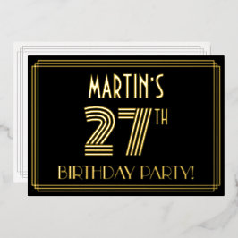 27e Verjaardagsfeest — Art Deco stijl “27” + Naam Folie Uitnodiging