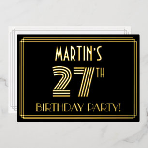 27e Verjaardagsfeest — Art Deco stijl “27” + Naam Folie Uitnodiging