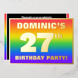 27e Verjaardagsfeest: Leuke, Kleurrijke Regenboogp Folie Uitnodiging