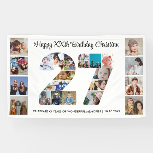 27e Verjaardagsfeest Nummer 27 Fotocollage Spandoek (Horizontaal)