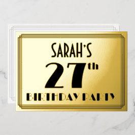 27e verjaardagsfeestje — Art Deco-look “27” + naam Folie Uitnodiging