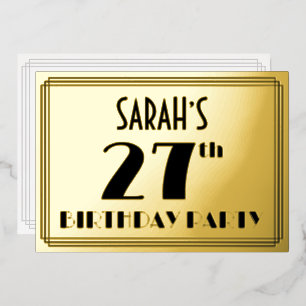 27e verjaardagsfeestje — Art Deco-look “27” + naam Folie Uitnodiging