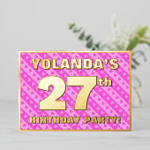 27e Verjaardagsfeestje — Leuke Roze Harten en Stre Folie Uitnodiging (Staand Voorkant)