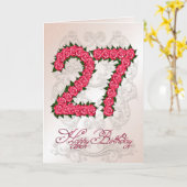 27e verjaardagskaart met rozen en bladeren kaart (Gele Bloem)