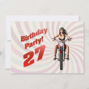 27ste verjaardagsfeest met een meisje op een motor kaart