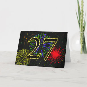 27ste verjaardagskaart met vuurwerk kaart