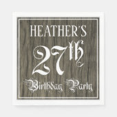 27th Birthday Party — Fancy script, Faux Wood Kijk Servet (Voorkant)