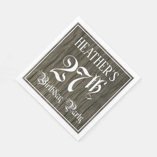 27th Birthday Party — Fancy script, Faux Wood Kijk Servet (Hoek)