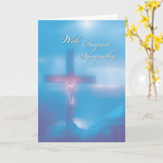 2845 Crucifix Blauwe Sympathie Kaart (Gele Bloem)