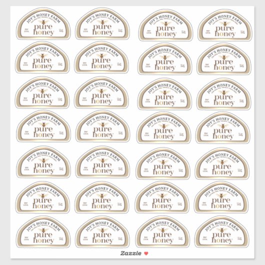 28 12oz Skep-vormige Honing Labels Gold Rim & Bee (Vel)