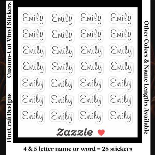 28 Custom Modern 4/5 Letters Name Word Black Sticker
