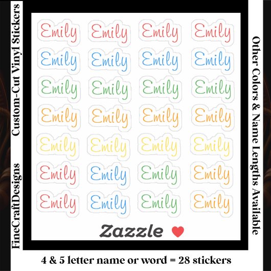 28 Custom Modern 4/5 Letters Name Word Bright Sticker