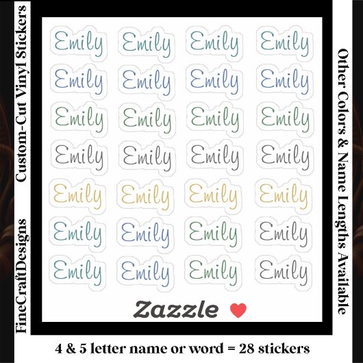 28 Custom Modern 4/5 Letters Name Word Neutral  Sticker