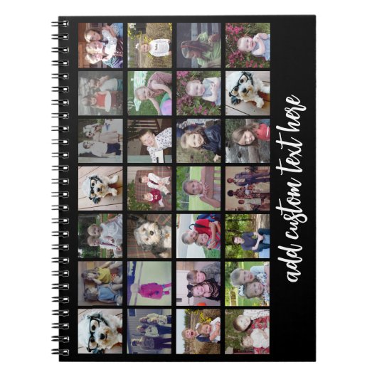 28 Foto Collage Grid - 1 tekstvak - zwart wit Notitieboek (Voorkant)