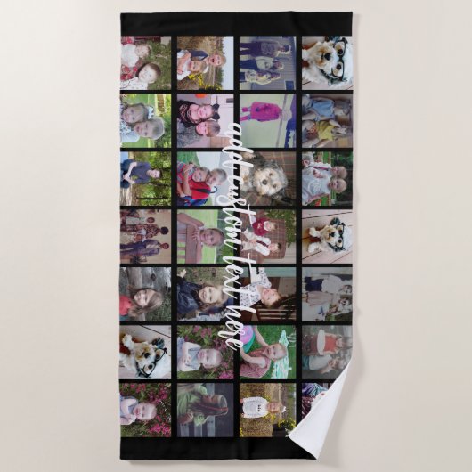 28 Foto Collage Grid - 1 tekstvak - zwart wit Strandlaken (Voorkant)