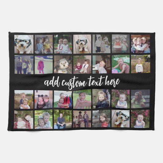 28 Foto Collage Grid - 1 tekstvak - zwart wit Theedoek (Horizontaal)