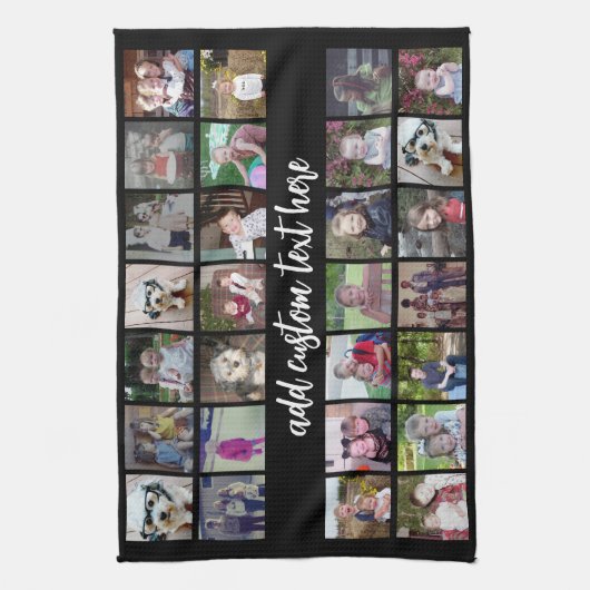 28 Foto Collage Grid - 1 tekstvak - zwart wit Theedoek (Verticaal)