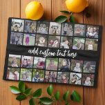 28 Foto Collage Grid - 1 tekstvak - zwart wit Theedoek<br><div class="desc">Gebruik 28 foto's SQUARE aan creëer een persoonlijke fotocollage. Deze moderne, schone lay-out omvat een tekstblok in een modern manuscriptdoopvont om een familienaam of een naam toe te voegen. De achtergrondkleur kan in het aanpassingsgebied worden gewijzigd. ***Voor beste resultaten voor deze multi fotolay-out - bewaar uw foto's in vierkanten alvorens...</div>