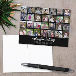 28 Foto Collage Grid - 2 tekstvakken - zwart wit Briefkaart<br><div class="desc">Gebruik 28 foto's SQUARE aan creëer een persoonlijke fotocollage. Deze moderne, schone lay-out omvat 2 tekstblokken - in een modern manuscript en in een san serif doopvont om een familienaam of een jaar of een gebeurtenis toe te voegen. De achtergrondkleur kan in het aanpassingsgebied worden gewijzigd. ***Voor beste resultaten voor...</div>