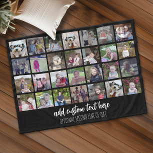 28 Foto Collage Grid - 2 tekstvakken - zwart wit Fleece Deken