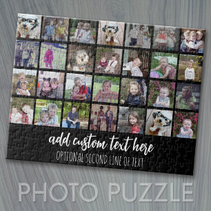 28 Foto Collage Grid - 2 tekstvakken - zwart wit Legpuzzel
