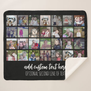 28 Foto Collage Grid - 2 tekstvakken - zwart wit Sherpa Deken