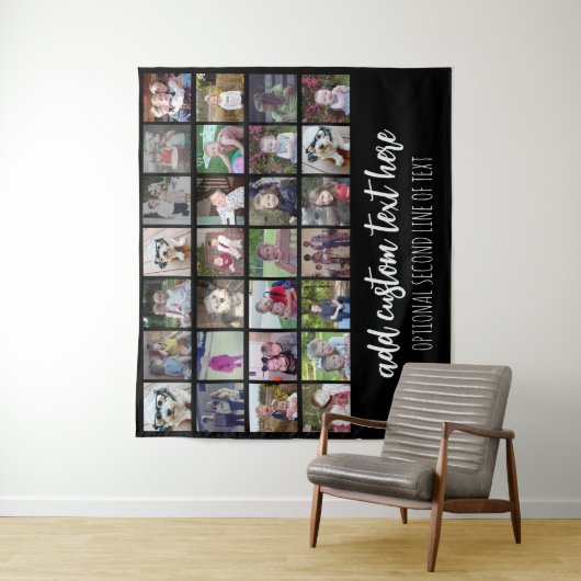 28 Foto Collage Grid - 2 tekstvakken - zwart wit Wandkleed (In situ)