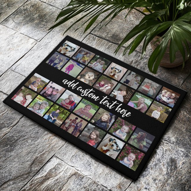 28 Foto Collage Grid - Script Text - zwart wit Deurmat (Custom Welcome Mat)
