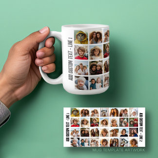 28 Foto Collage Grid - Script Text - zwart wit Koffiemok