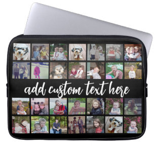 28 Foto Collage Grid - Script Text - zwart wit Laptop Sleeve