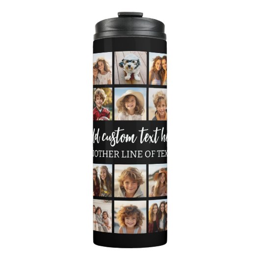 28 Foto Collage Grid - Script Text - zwart wit Thermosbeker (Voorkant)
