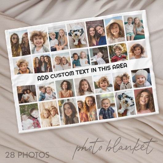 28 Foto Collage Raster - 1 Tekstvak Fleece Deken