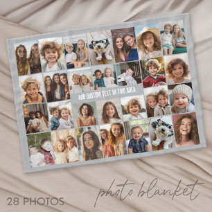 28 Foto Collage Raster - 1 Tekstvak Fleece Deken