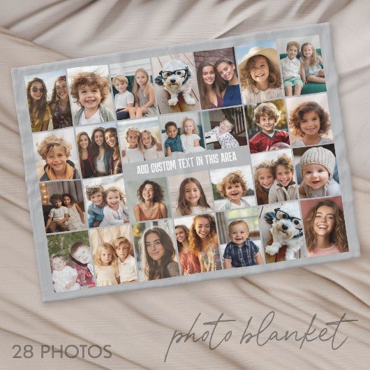 28 Foto Collage Raster - 1 Tekstvak Fleece Deken