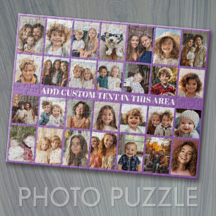 28 Foto Collage Raster - 1 Tekstvak Paars Legpuzzel