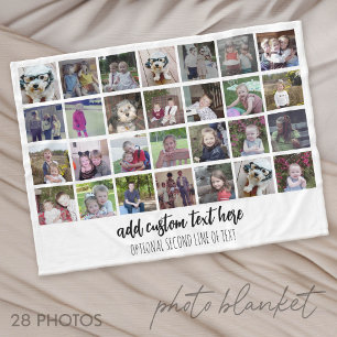 28 Foto Collage Raster - 2 Tekstvakken - zwart wit Fleece Deken