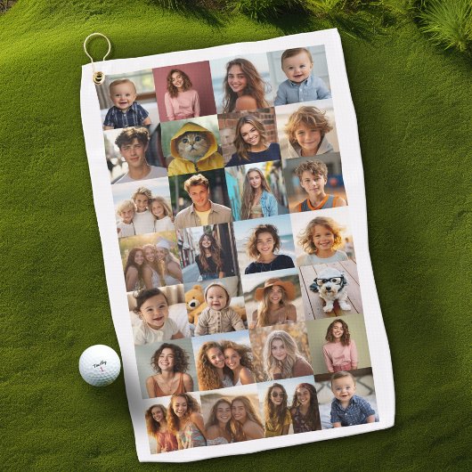 28 Fotocollage - Aangepaste tekst - Zwart en wit Golfhanddoek