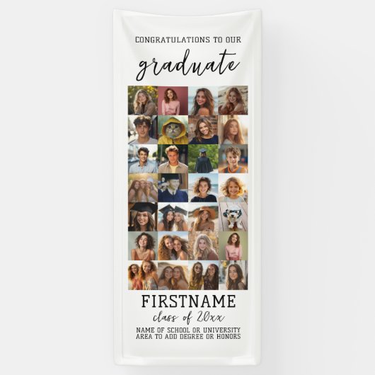 28 Fotocollage Afstuderen Modern Minimaal Wit Spandoek (Verticaal)