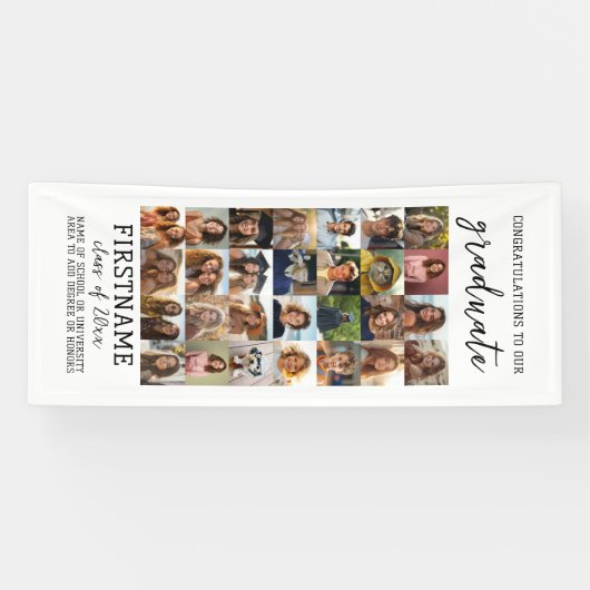 28 Fotocollage Afstuderen Modern Minimaal Wit Spandoek (Horizontaal)