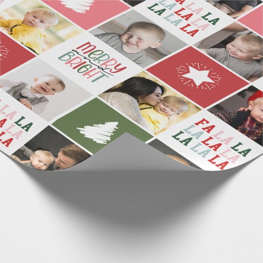 28-Fotocollage Blij & Stralend Fa La La Kerstmis Cadeaupapier (Hoek)