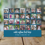 28 Photo Collage Grid - 2 tekstvakken - blauw wit Briefkaart<br><div class="desc">Gebruik 28 SQUARE-foto's om een persoonlijke fotocollage te creëer. Deze moderne, schone lay-out bevat 2 tekstblokken - een in een modern script en een in een schreefloos lettertype om een familienaam of een jaar of gebeurtenis toe te voegen. De achtergrondkleur kan worden gewijzigd in het gebied Aanpassen. ***Voor de beste...</div>